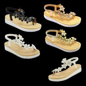 12Pairs at Wholesale Women's Beaded Detail Sandals Wedge Embellished Stella NG52